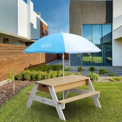 Table Sable et Eau Nick brun blanc avec parasol Axi