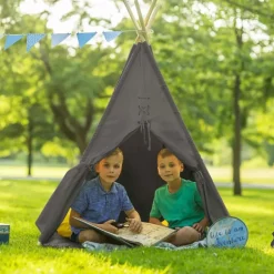 Tente tipi grise pour enfant bois FSC et coton Alba de Sunny