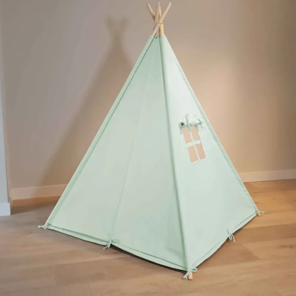 Tente tipi kaki pour enfant bois FSC et coton Alba de Sunny