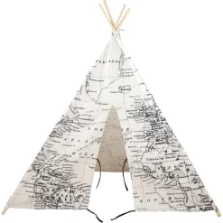 Tente tipi noir et blanc imprimé carte du monde Sunny