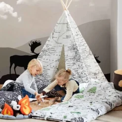Tente tipi noir et blanc imprimé carte du monde Sunny