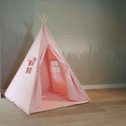 Tente tipi rose pour enfant bois FSC et coton Alba de Sunny