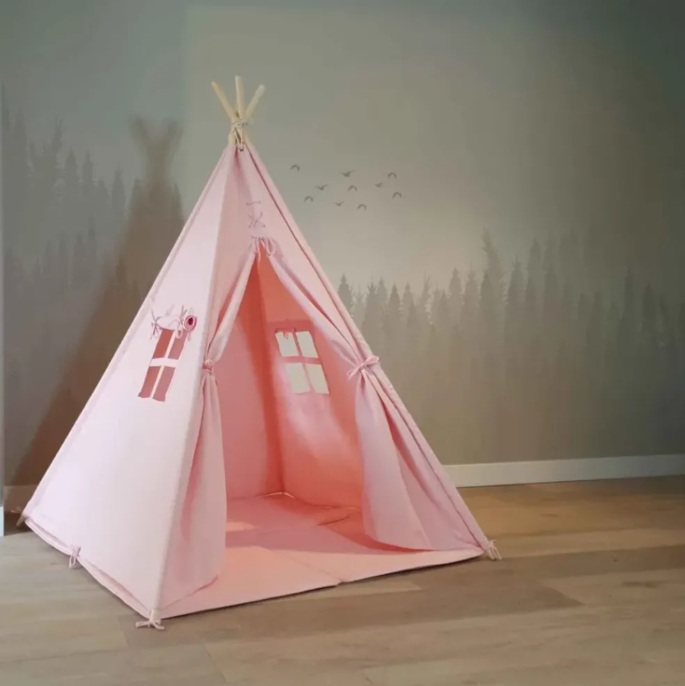 Tente tipi rose pour enfant bois FSC et coton Alba de Sunny
