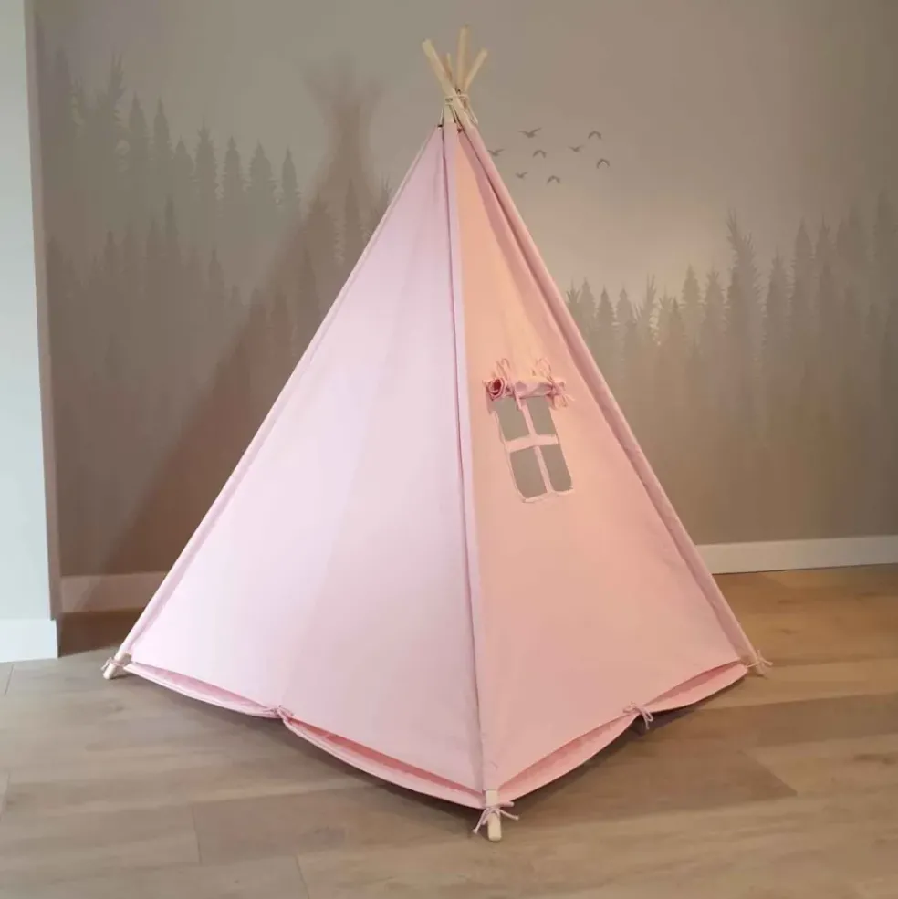Tente tipi rose pour enfant bois FSC et coton Alba de Sunny