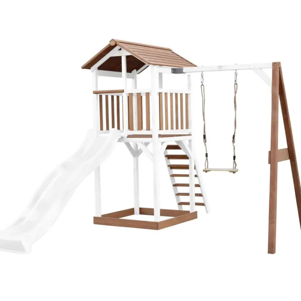 Tour Beach Tower en bois blanc/brun, toboggan et balançoire Axi
