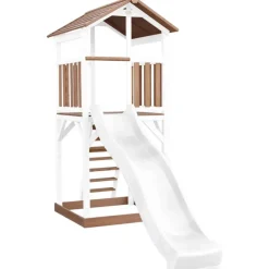 Tour de jeu en bois blanc et marron avec grand toboggan Beach Tower Axi
