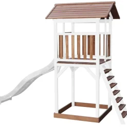 Tour de jeu en bois blanc et marron avec grand toboggan Beach Tower Axi