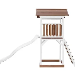 Tour de jeu en bois blanc et marron avec grand toboggan Beach Tower Axi