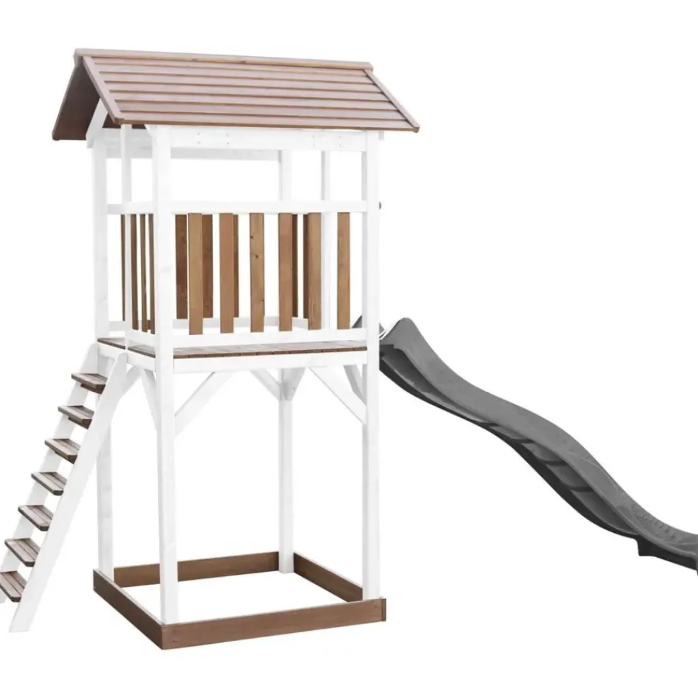 Tour de jeu en bois blanc et marron avec grand toboggan Beach Tower Axi