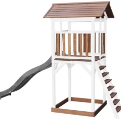 Tour de jeu en bois blanc et marron avec grand toboggan Beach Tower Axi