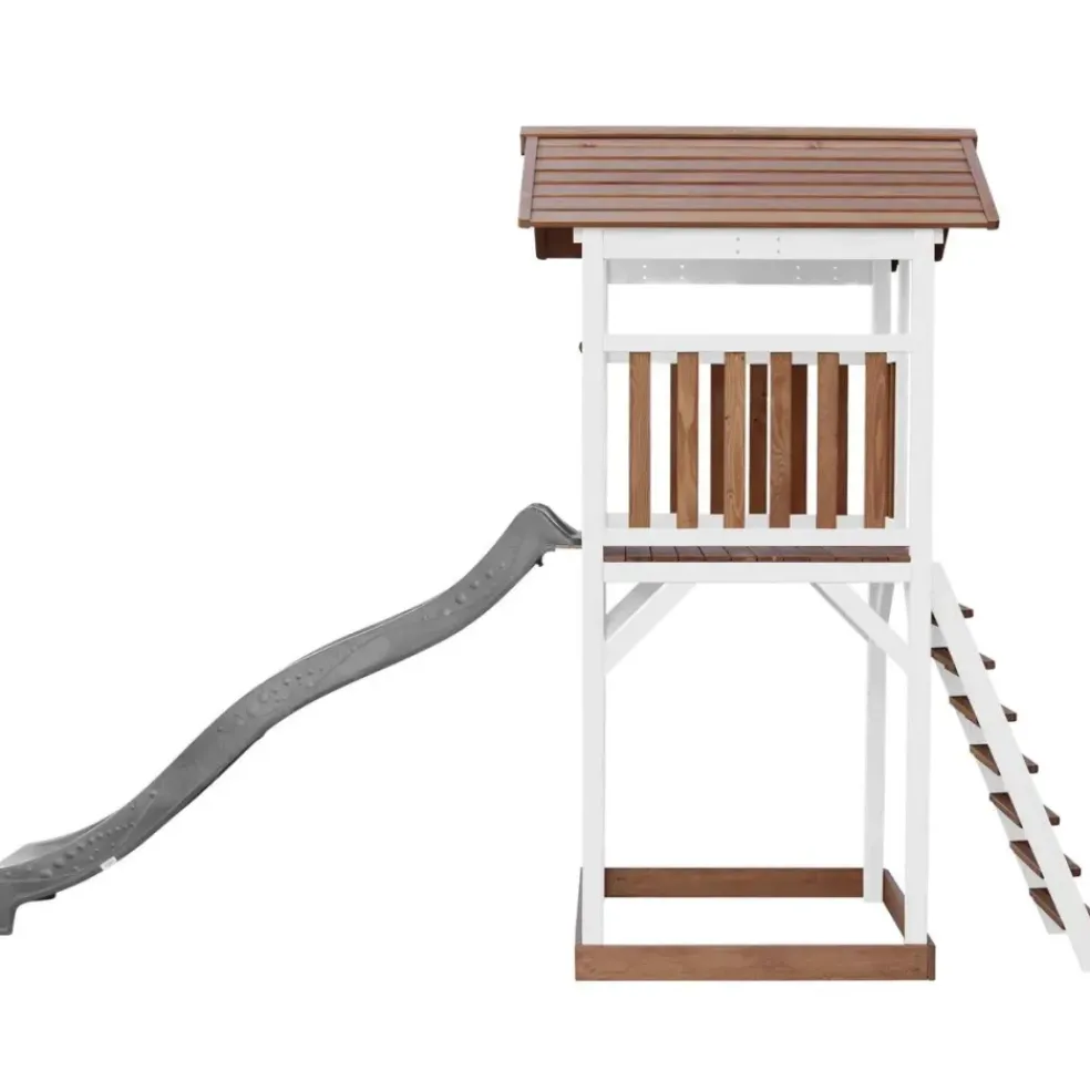Tour de jeu en bois blanc et marron avec grand toboggan Beach Tower Axi