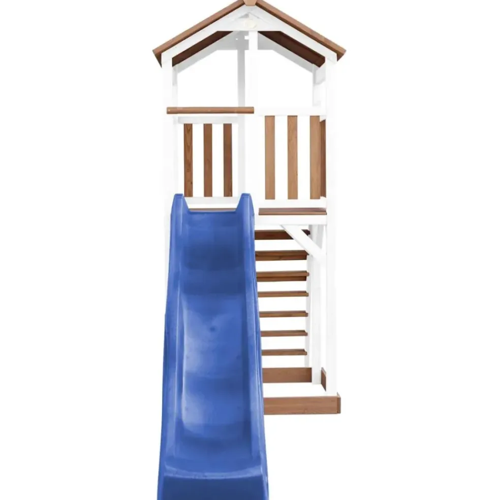 Tour de jeu en bois blanc et marron avec grand toboggan Beach Tower Axi
