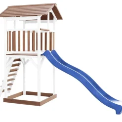 Tour de jeu en bois blanc et marron avec grand toboggan Beach Tower Axi