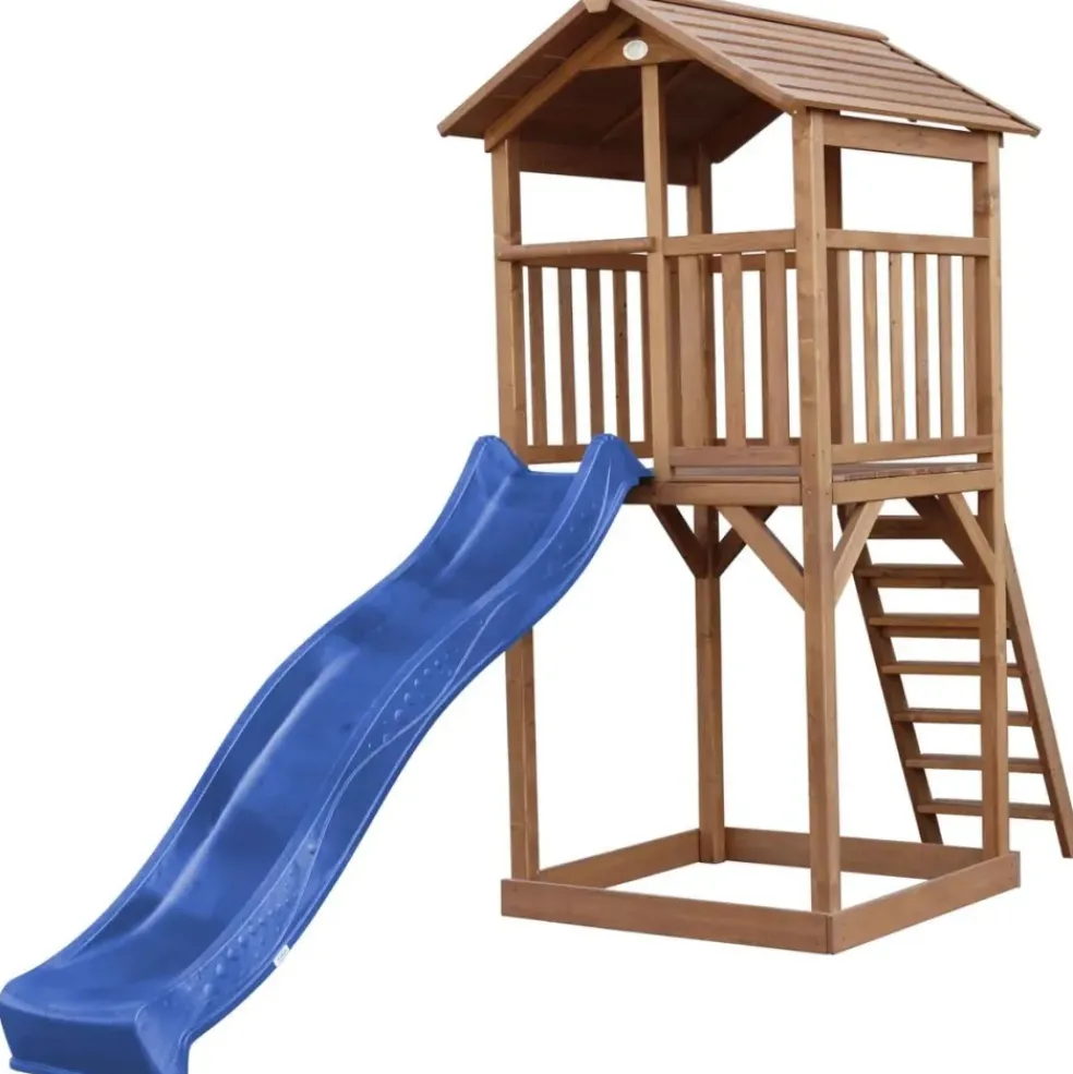Tour de jeu en bois marron avec grand toboggan Beach Tower Axi