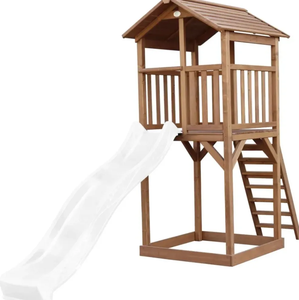 Tour de jeu en bois marron avec grand toboggan Beach Tower Axi