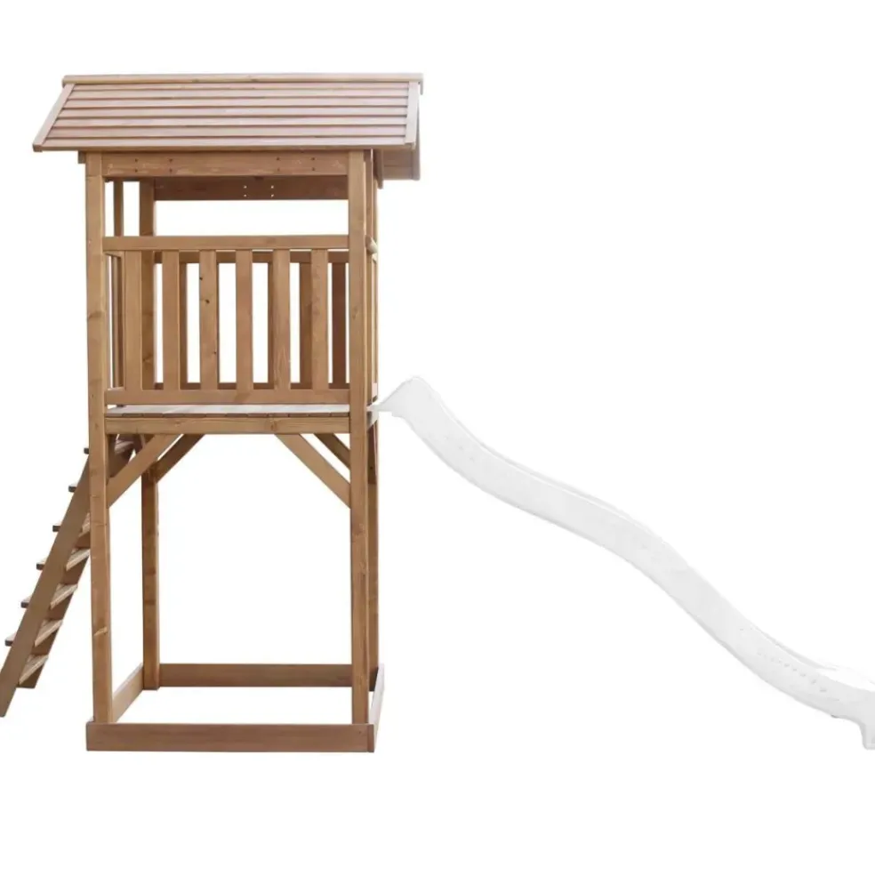 Tour de jeu en bois marron avec grand toboggan Beach Tower Axi