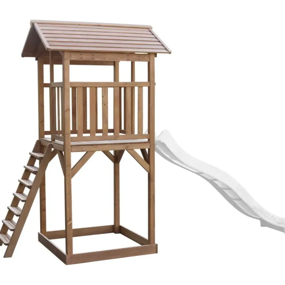 Tour de jeu en bois marron avec grand toboggan Beach Tower Axi