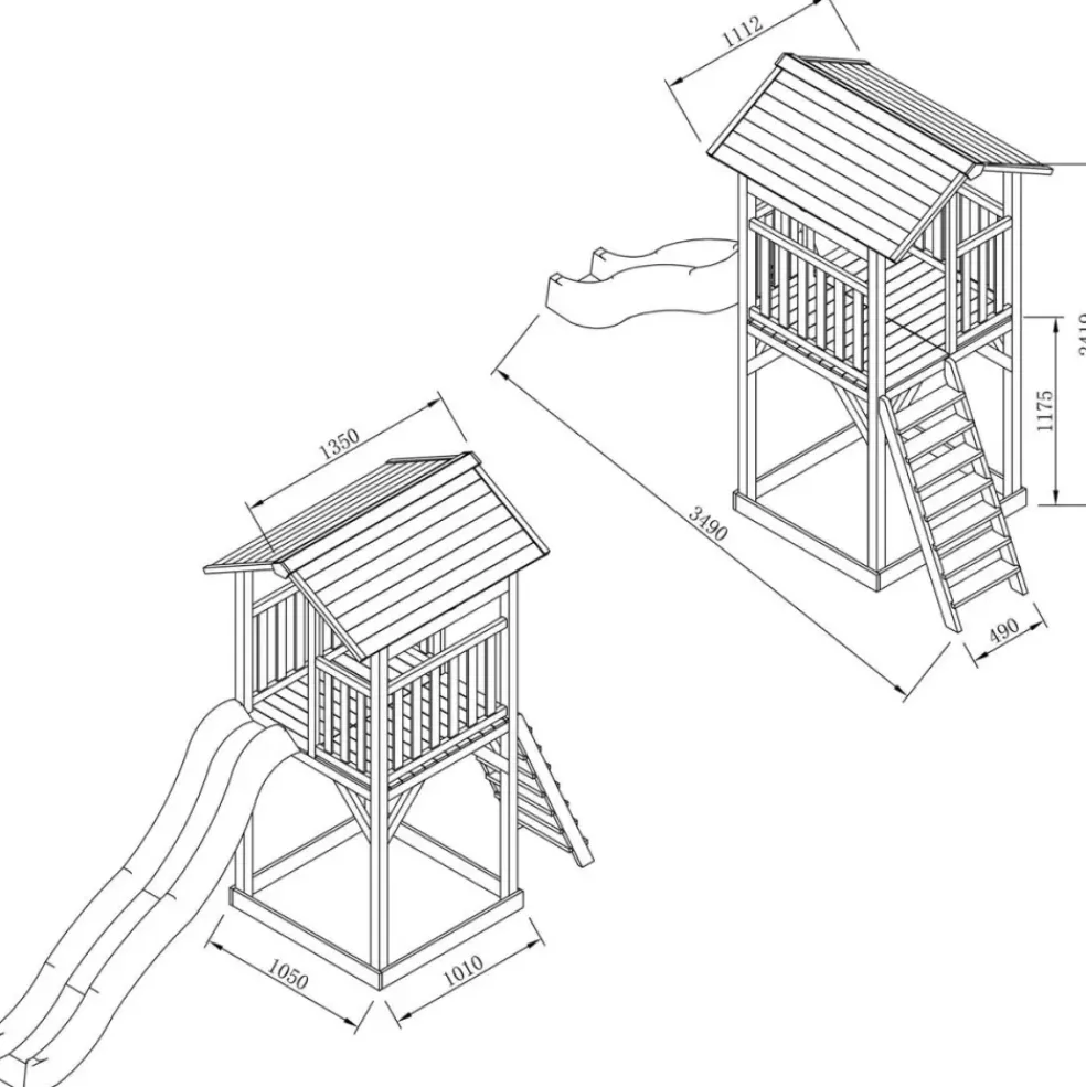 Tour de jeu en bois marron avec grand toboggan Beach Tower Axi