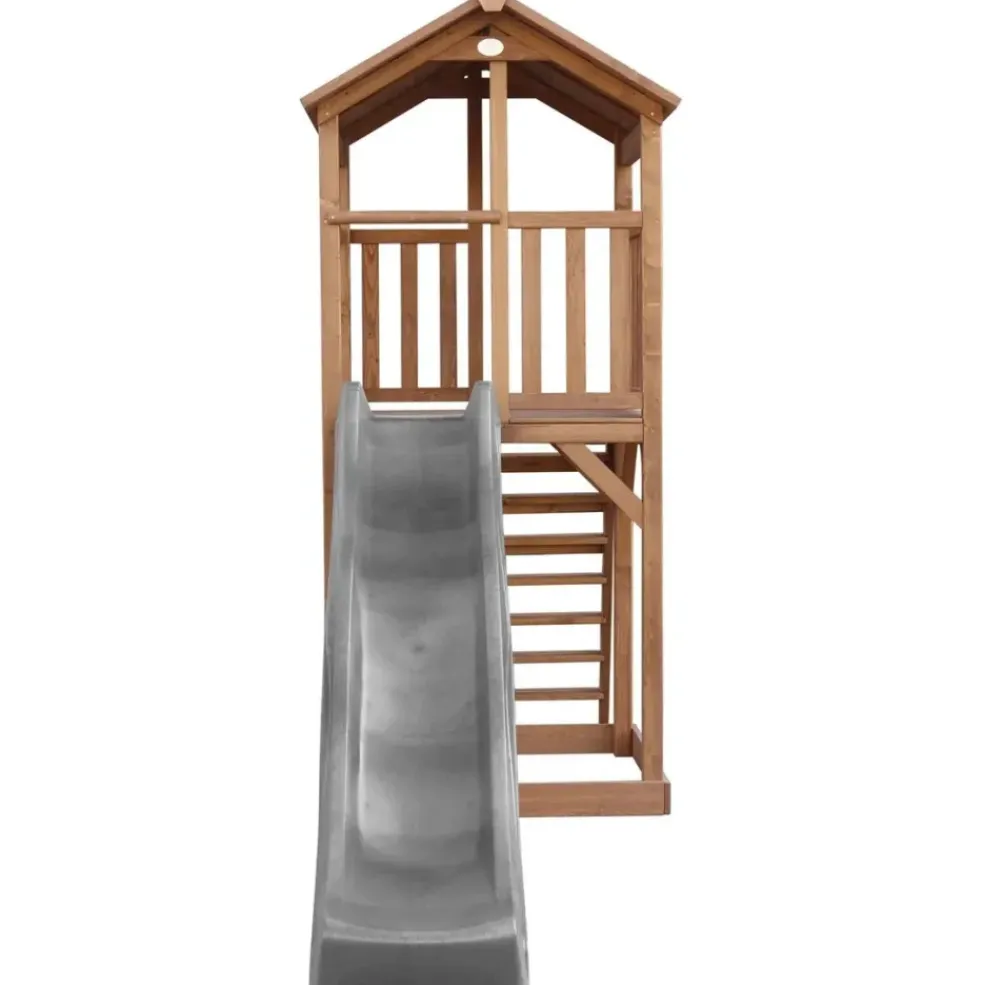 Tour de jeu en bois marron avec grand toboggan Beach Tower Axi