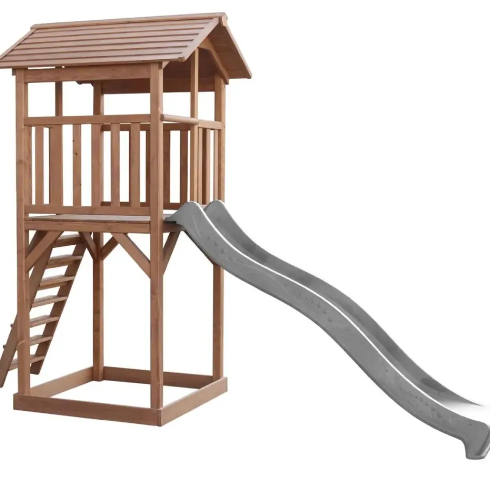 Tour de jeu en bois marron avec grand toboggan Beach Tower Axi
