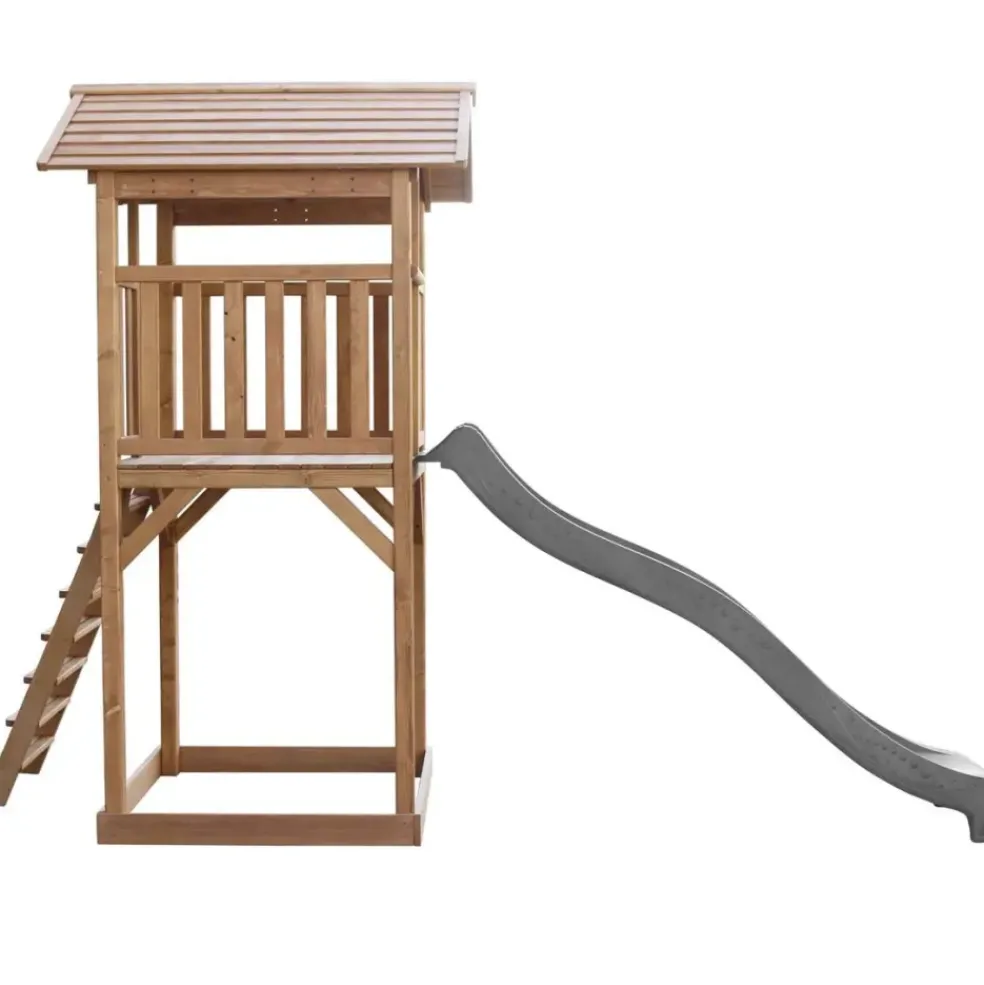Tour de jeu en bois marron avec grand toboggan Beach Tower Axi