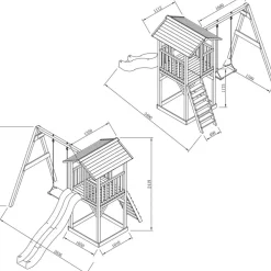 Tour de jeu en bois marron avec grand toboggan et 1 banaçoire Beach Tower Axi