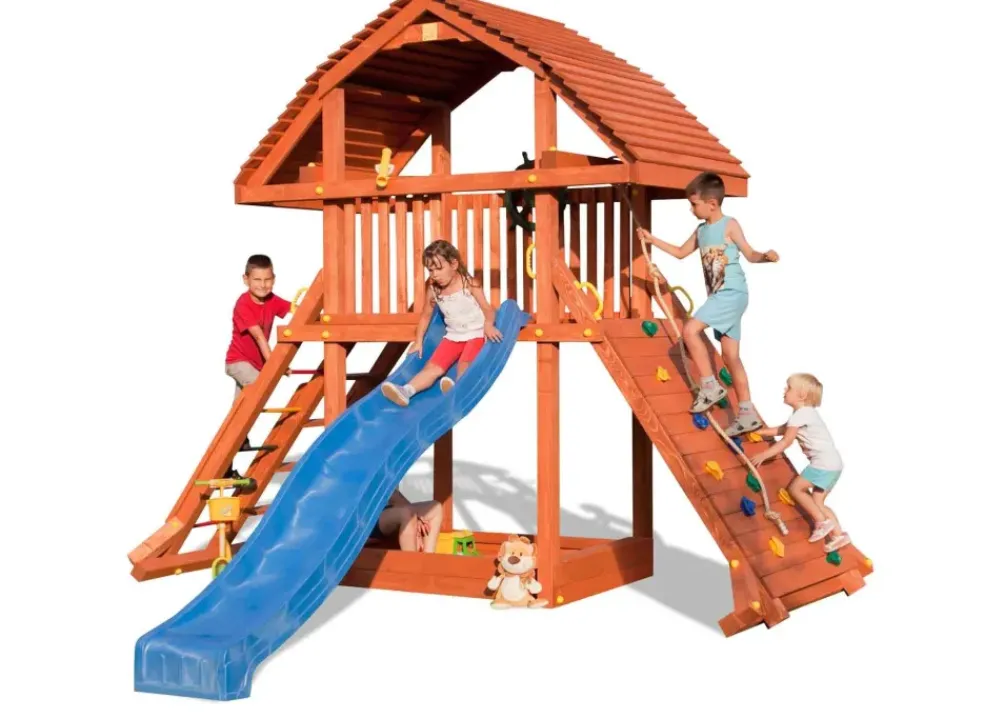 Tour de jeux Giant avec toboggan, mur et corde d'escalade de Fungoo