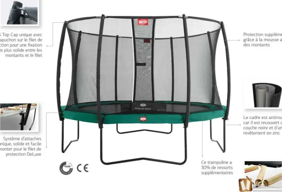 Trampoline 380 cm vert BERG Champion et filet + Echelle offerte