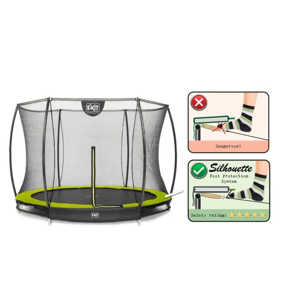 Trampoline enterré rond 244cm noir et filet de sécurité Sihouette EXIT
