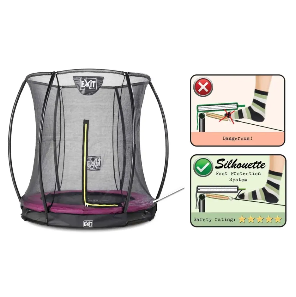 Trampoline enterré rond 183cm noir et filet de sécurité Sihouette EXIT