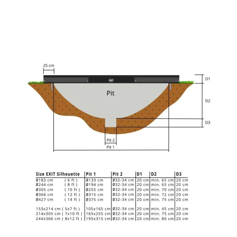 Trampoline enterré rond 183cm noir et filet de sécurité Sihouette EXIT