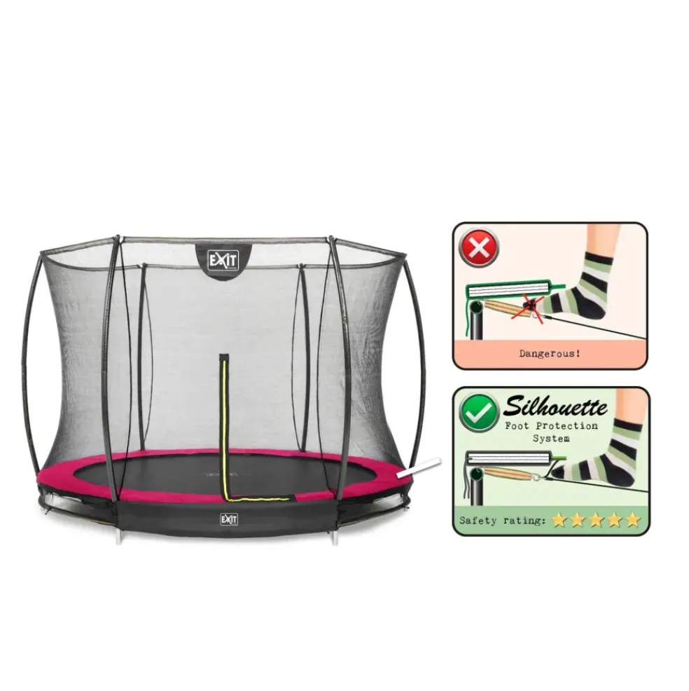 Trampoline enterré rond 305cm noir et filet de sécurité Sihouette EXIT