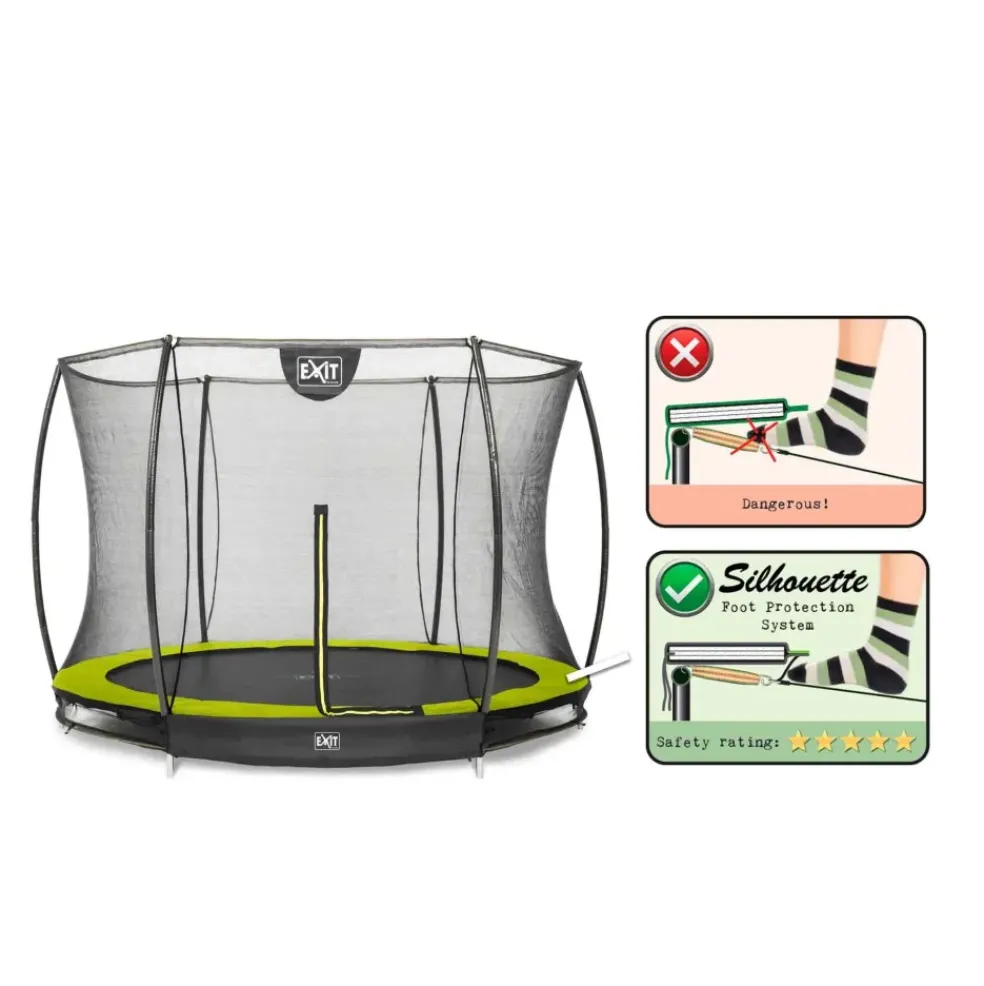 Trampoline enterré rond 305cm noir et filet de sécurité Sihouette EXIT