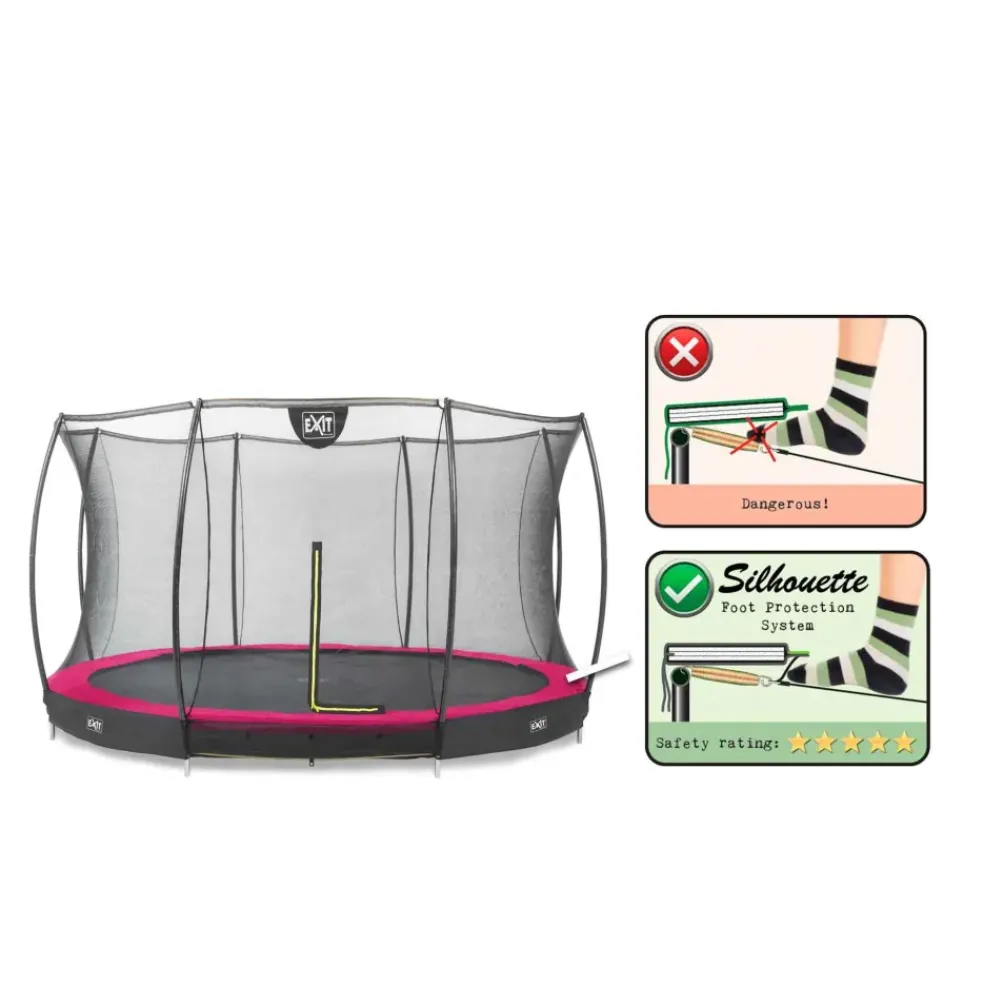 Trampoline enterré rond 366cm noir et filet de sécurité Sihouette EXIT