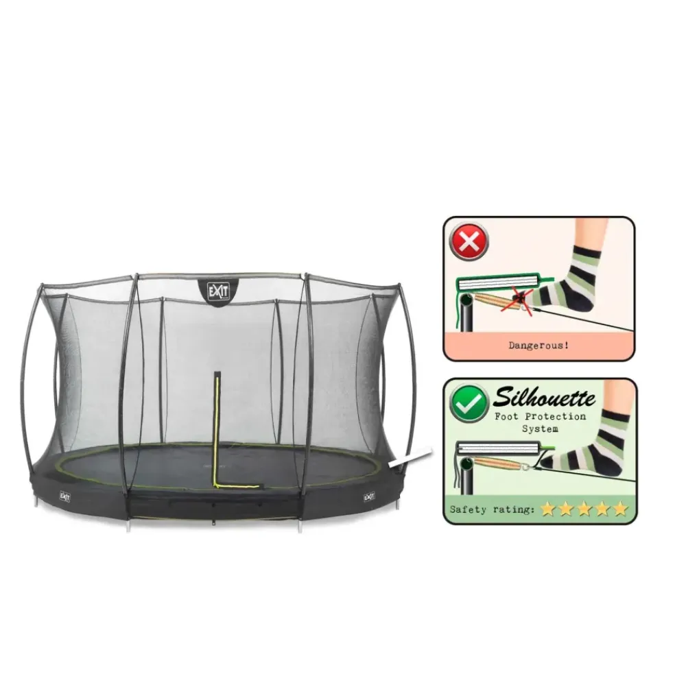 Trampoline enterré rond 366cm noir et filet de sécurité Sihouette EXIT