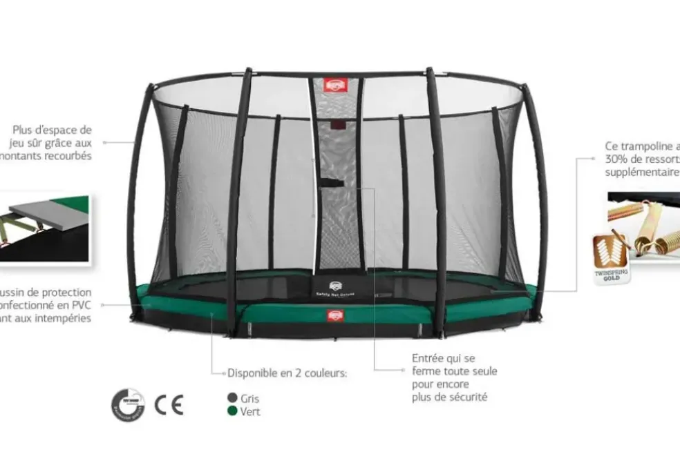 Trampoline enterré vert 430cm Champion + filet - BERG
