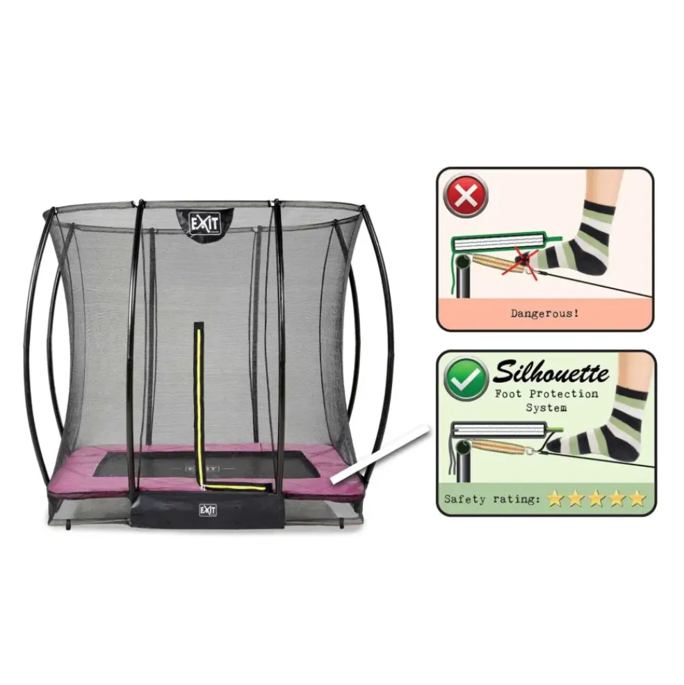Trampoline enterré 153x214cm noir et filet de sécurité Sihouette EXIT