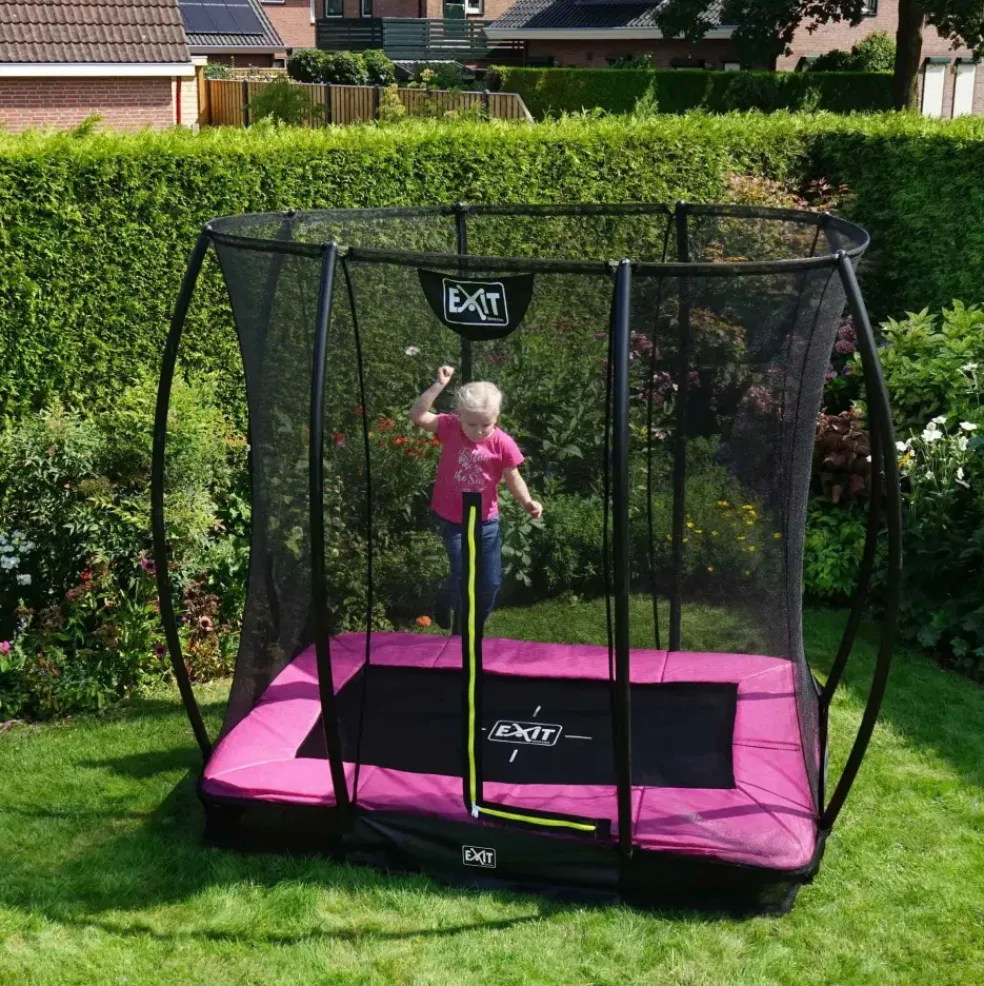 Trampoline enterré 153x214cm noir et filet de sécurité Sihouette EXIT