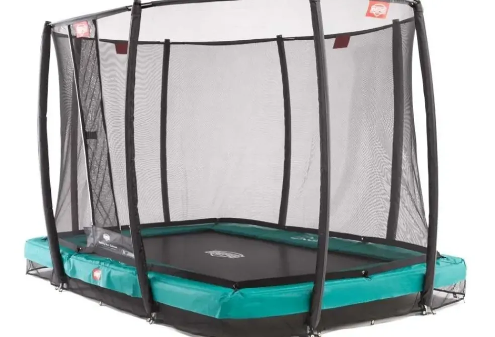 Trampoline rectangle gris enterré 330 Champion + filet - BERG