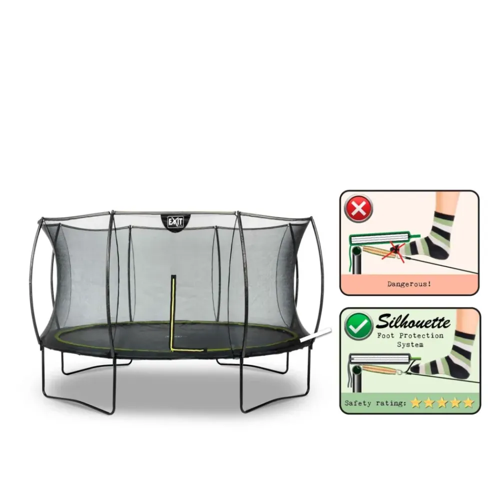 Trampoline sur pieds rond 427cm noir et filet de sécurité Sihouette EXIT